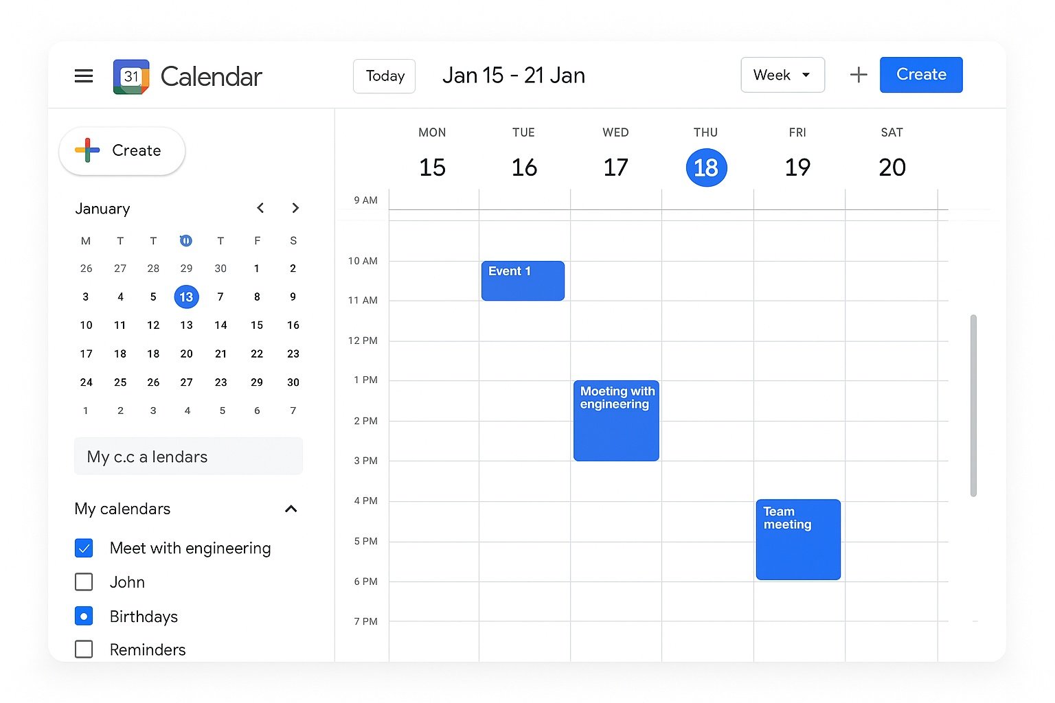 Google Calendar weekly view