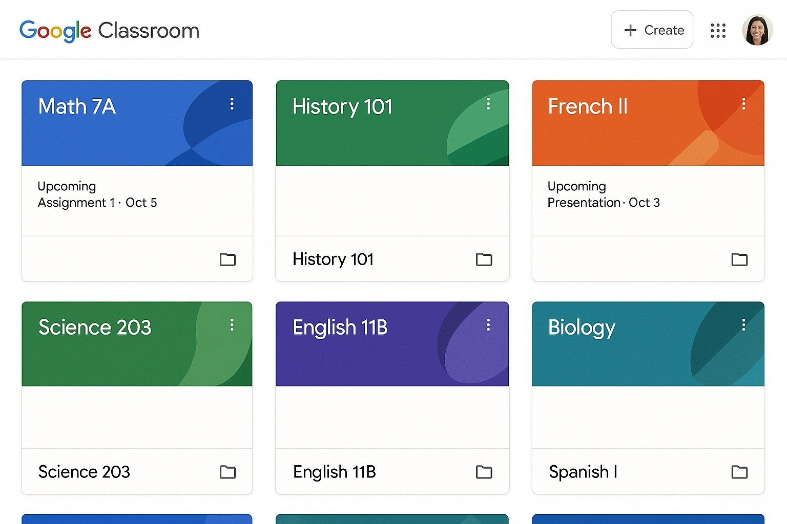 Google Classroom course page