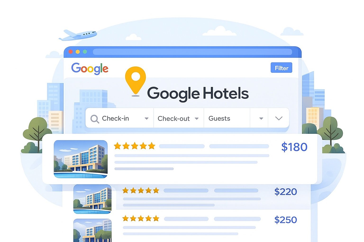 Hotel list in Google Hotels