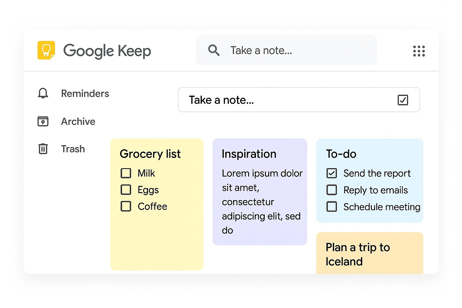 Google Keep notes board