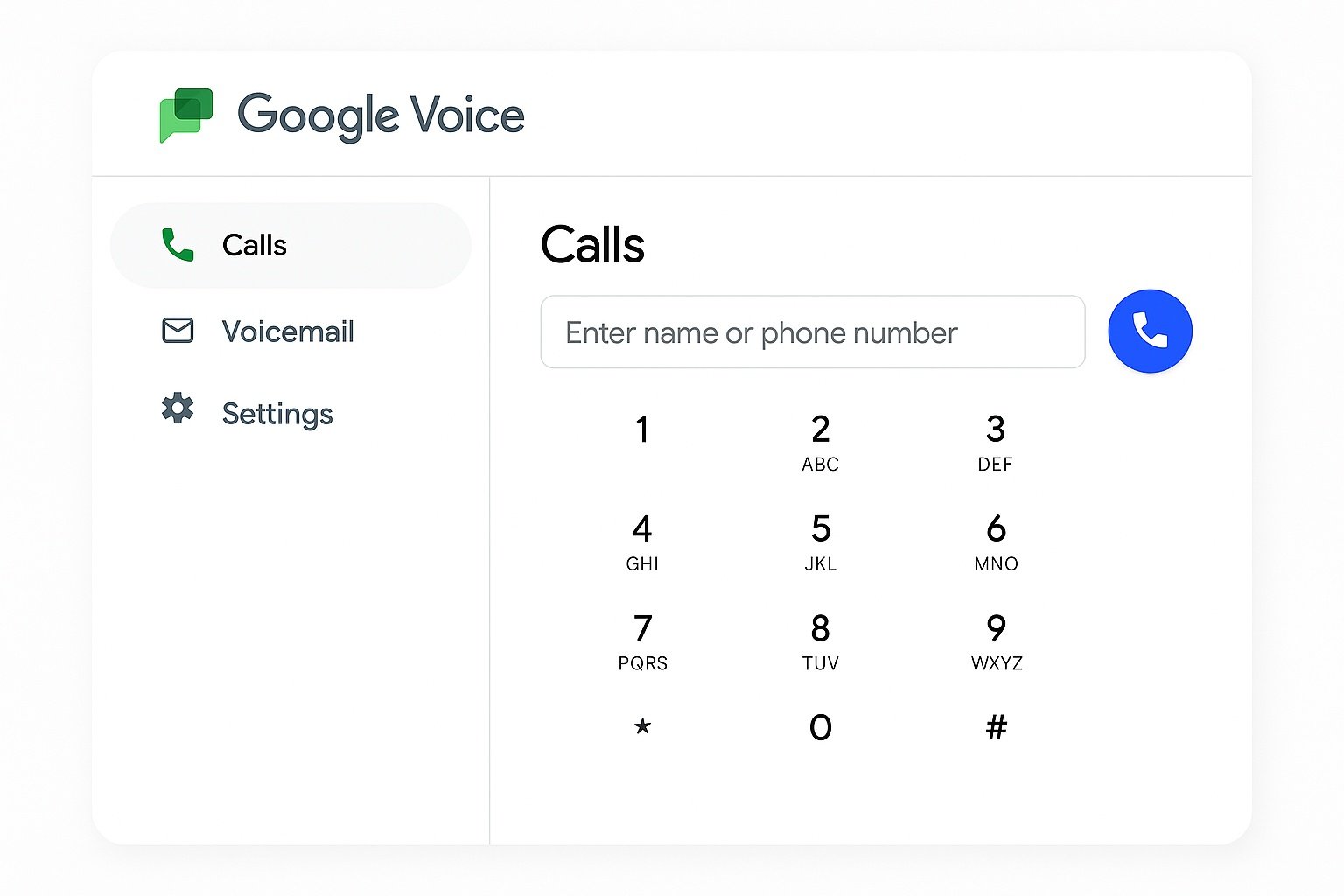 Google Voice phone interface