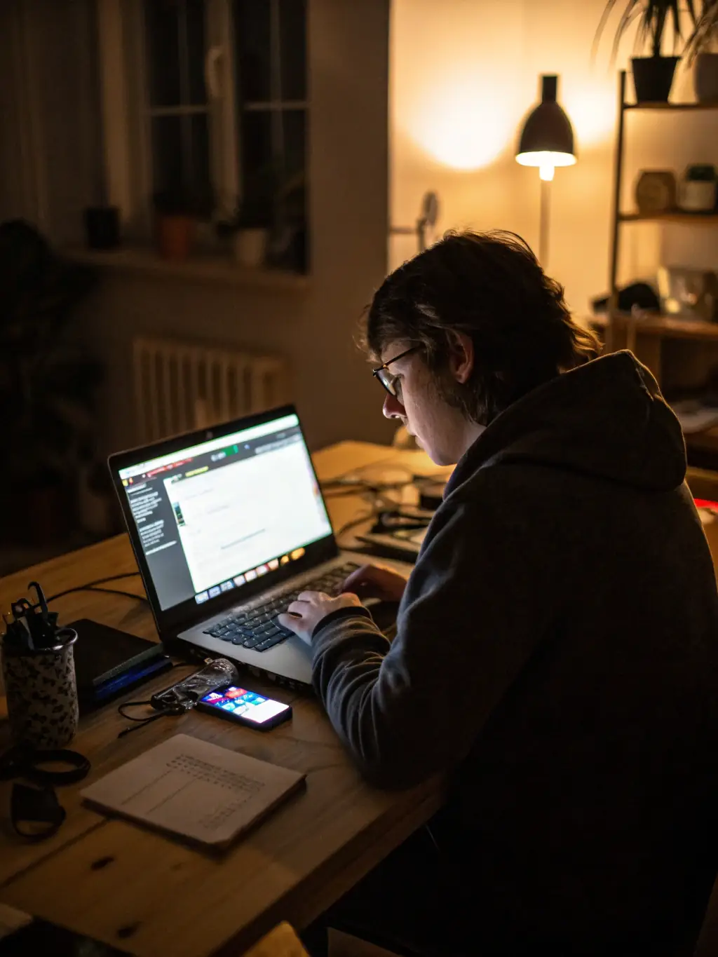 A friendly workspace scene with a person using a laptop, following a beginner's guide for Google Drive, with clear step-by-step instructions visible on the screen.