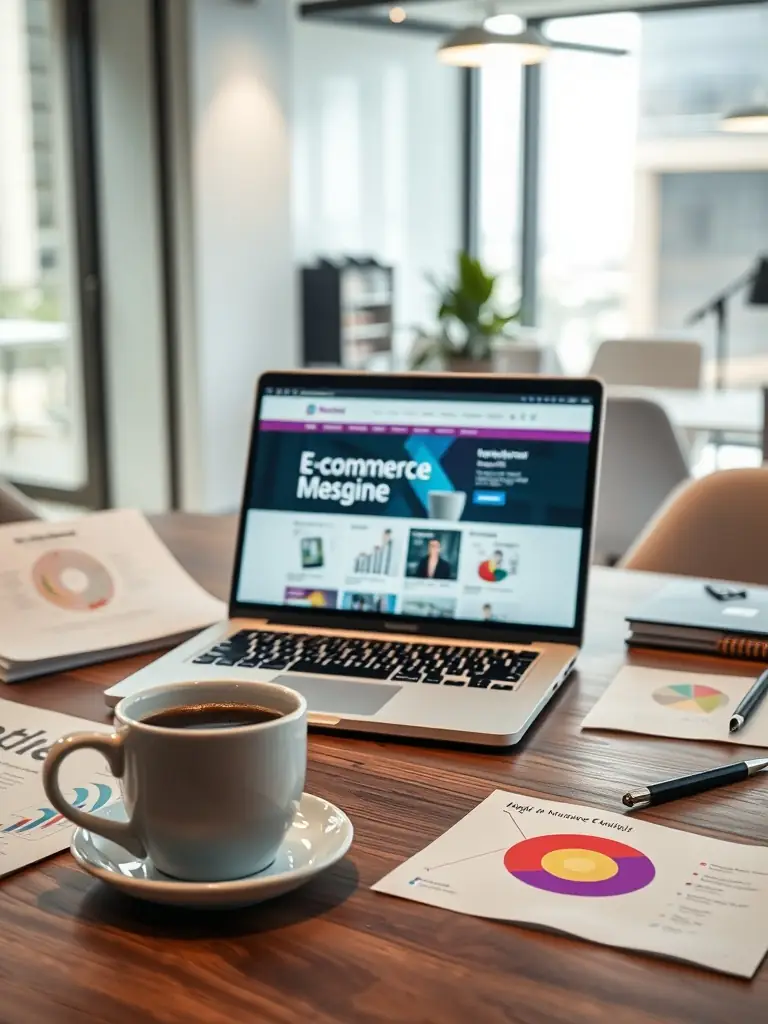 A modern workspace with a laptop displaying the Google Search homepage, surrounded by notes and a smartphone, representing intuitive search and navigation tools for everyday users.