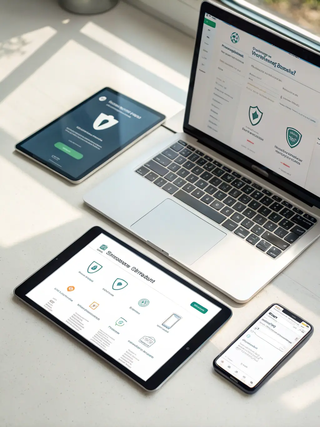 A secure digital lock overlaying a smartphone and laptop, with shield icons and the Google Security logo, emphasizing privacy and protection.